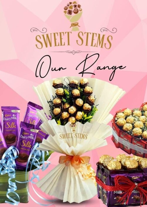 Chocolate gifts hamper with flowers